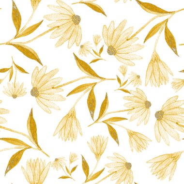 Çiçeklerle suluboya kusursuz desen. Klasik çiçek desenleri. Çiçeksiz desen. Botanik sanatı. Çiçek botanik koleksiyonu. Çiçek seti. Suluboya botanik tasarımı.