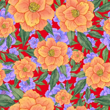 Çiçeklerle suluboya kusursuz desen. Klasik çiçek desenleri. Çiçeksiz desen. Botanik sanatı. Çiçek botanik koleksiyonu. Çiçek seti. Suluboya botanik tasarımı.