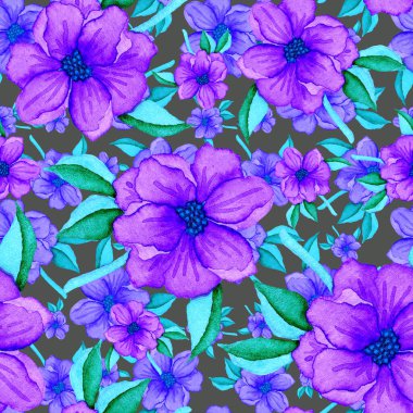 Çiçeklerle suluboya kusursuz desen. Klasik çiçek desenleri. Çiçeksiz desen. Botanik sanatı. Çiçek botanik koleksiyonu. Çiçek seti. Suluboya botanik tasarımı.