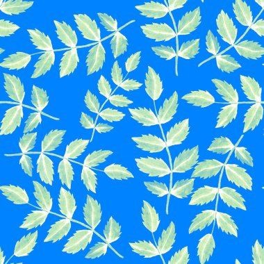 Vintage yapraklı suluboya desenli. Dekoratif tasarım için renkli yaprakları olan güzel bir botanik baskısı. Parlak bahar ya da yaz arkaplanı. Klasik düğün dekoru. Tekstil tasarımı.