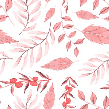 Vintage yapraklı suluboya desenli. Dekoratif tasarım için renkli yaprakları olan güzel bir botanik baskısı. Parlak bahar ya da yaz arkaplanı. Klasik düğün dekoru. Tekstil tasarımı.