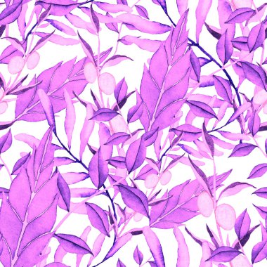 Vintage yapraklı suluboya desenli. Dekoratif tasarım için renkli yaprakları olan güzel bir botanik baskısı. Parlak bahar ya da yaz arkaplanı. Klasik düğün dekoru. Tekstil tasarımı.