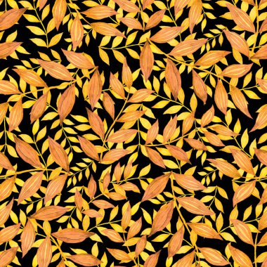 Vintage yapraklı suluboya desenli. Dekoratif tasarım için renkli yaprakları olan güzel bir botanik baskısı. Parlak bahar ya da yaz arkaplanı. Klasik düğün dekoru. Tekstil tasarımı.