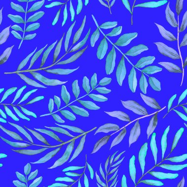 Vintage yapraklı suluboya desenli. Dekoratif tasarım için renkli yaprakları olan güzel bir botanik baskısı. Parlak bahar ya da yaz arkaplanı. Klasik düğün dekoru. Tekstil tasarımı.
