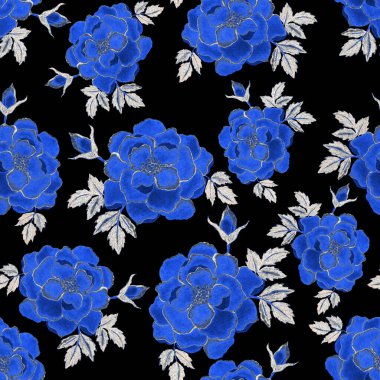 Çiçeklerle suluboya kusursuz desen. Klasik çiçek desenleri. Çiçeksiz desen. Botanik sanatı. Çiçek botanik koleksiyonu. Çiçek seti. Suluboya botanik tasarımı.