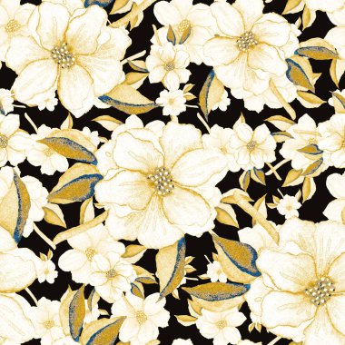 Çiçeklerle suluboya kusursuz desen. Klasik çiçek desenleri. Çiçeksiz desen. Botanik sanatı. Çiçek botanik koleksiyonu. Çiçek seti. Suluboya botanik tasarımı.