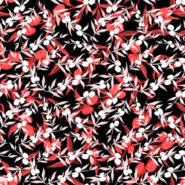 Vintage yapraklı suluboya desenli. Dekoratif tasarım için renkli yaprakları olan güzel bir botanik baskısı. Parlak bahar ya da yaz arkaplanı. Klasik düğün dekoru. Tekstil tasarımı.