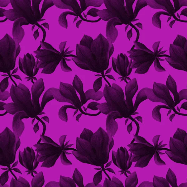 Patrón Sin Costura Acuarela Con Flores Magnolia Hermoso Estampado Floral —  Fotos de Stock