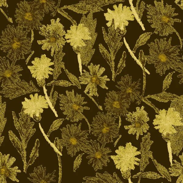 Kreatív Zökkenőmentes Minta Absztrakt Virágokkal Viaszzsírkrétákkal Rajzolva Fényes Színű Virágmintás — Stock Fotó