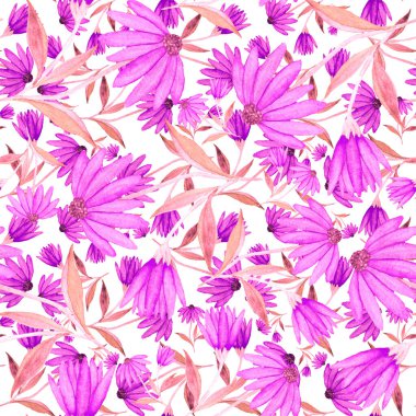 Çiçeklerle suluboya kusursuz desen. Klasik çiçek desenleri. Çiçeksiz desen. Botanik sanatı. Çiçek botanik koleksiyonu. Çiçek seti. Suluboya botanik tasarımı.