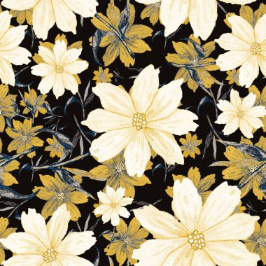 Çiçeklerle suluboya kusursuz desen. Klasik çiçek desenleri. Çiçeksiz desen. Botanik sanatı. Çiçek botanik koleksiyonu. Çiçek seti. Suluboya botanik tasarımı.