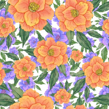 Çiçeklerle suluboya kusursuz desen. Klasik çiçek desenleri. Çiçeksiz desen. Botanik sanatı. Çiçek botanik koleksiyonu. Çiçek seti. Suluboya botanik tasarımı.