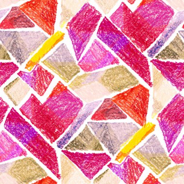Renkli, soyut geometrik elementlerle yaratıcı, kusursuz desen. El yapımı doku. Grafik olarak soyut bir arkaplan. Çağdaş sanat. Moda modern tarzı.