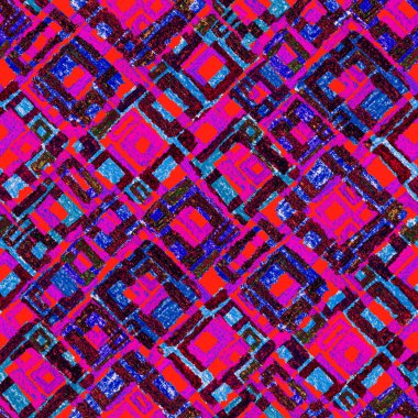 Renkli, soyut geometrik elementlerle yaratıcı, kusursuz desen. El yapımı doku. Grafik olarak soyut bir arkaplan. Çağdaş sanat. Moda modern tarzı.