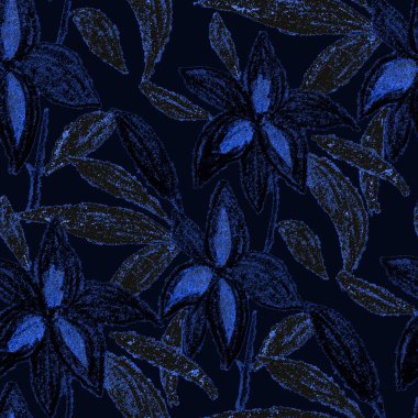 Balmumu pastel boyalarla çizilmiş soyut çiçekleri olan yaratıcı, pürüzsüz desen. Parlak renkli çiçek deseni.