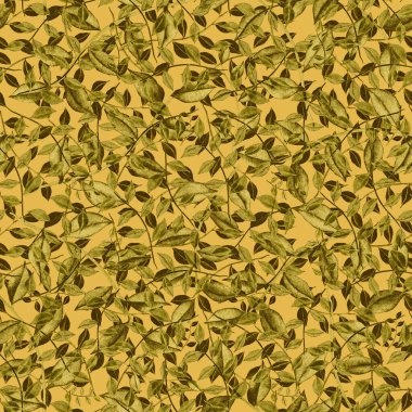Vintage yapraklı suluboya desenli. Dekoratif tasarım için renkli yaprakları olan güzel bir botanik baskısı. Parlak bahar ya da yaz arkaplanı. Klasik düğün dekoru. Tekstil tasarımı.