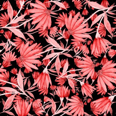 Çiçeklerle suluboya kusursuz desen. Klasik çiçek desenleri. Çiçeksiz desen. Botanik sanatı. Çiçek botanik koleksiyonu. Çiçek seti. Suluboya botanik tasarımı.