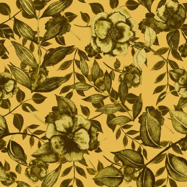 Çiçeklerle suluboya kusursuz desen. Klasik çiçek desenleri. Çiçeksiz desen. Botanik sanatı. Çiçek botanik koleksiyonu. Çiçek seti. Suluboya botanik tasarımı.