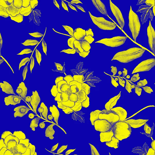 Çiçeklerle suluboya kusursuz desen. Klasik çiçek desenleri. Çiçeksiz desen. Botanik sanatı. Çiçek botanik koleksiyonu. Çiçek seti. Suluboya botanik tasarımı.