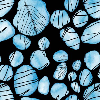 Çizgili sanat çiçekleri ve suluboya lekeleri olan yaratıcı kusursuz desen. Moda soyut modern vintage baskı.