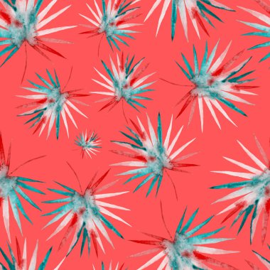 Renkli ve soyut tropikal yapraklı suluboya desenli. Egzotik bitkilerle dolu parlak yaz baskısı. Yaratıcı trend botanik tekstil tasarımı.