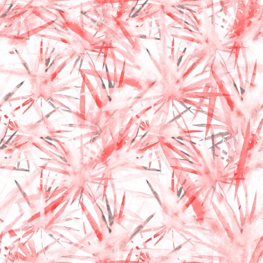 Renkli ve soyut tropikal yapraklı suluboya desenli. Egzotik bitkilerle dolu parlak yaz baskısı. Yaratıcı trend botanik tekstil tasarımı.