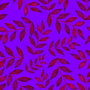 Vintage yapraklı suluboya desenli. Dekoratif tasarım için renkli yaprakları olan güzel bir botanik baskısı. Parlak bahar ya da yaz arkaplanı. Klasik düğün dekoru. Tekstil tasarımı.