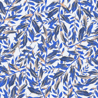 Vintage yapraklı suluboya desenli. Dekoratif tasarım için renkli yaprakları olan güzel bir botanik baskısı. Parlak bahar ya da yaz arkaplanı. Klasik düğün dekoru. Tekstil tasarımı.