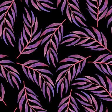 Vintage yapraklı suluboya desenli. Dekoratif tasarım için renkli yaprakları olan güzel bir botanik baskısı. Parlak bahar ya da yaz arkaplanı. Klasik düğün dekoru. Tekstil tasarımı.