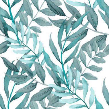 Vintage yapraklı suluboya desenli. Dekoratif tasarım için renkli yaprakları olan güzel bir botanik baskısı. Parlak bahar ya da yaz arkaplanı. Klasik düğün dekoru. Tekstil tasarımı.