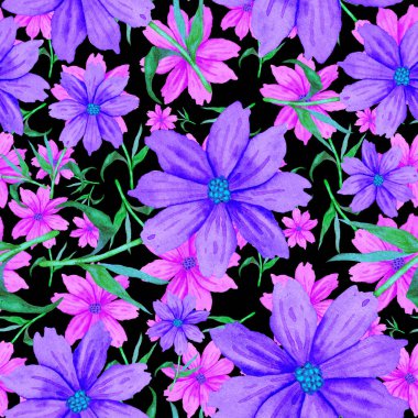 Çiçeklerle suluboya kusursuz desen. Klasik çiçek desenleri. Çiçeksiz desen. Botanik sanatı. Çiçek botanik koleksiyonu. Çiçek seti. Suluboya botanik tasarımı.