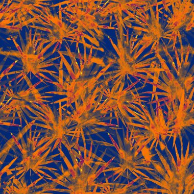 Renkli ve soyut tropikal yapraklı suluboya desenli. Egzotik bitkilerle dolu parlak yaz baskısı. Yaratıcı trend botanik tekstil tasarımı.