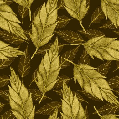 Vintage yapraklı suluboya desenli. Dekoratif tasarım için renkli yaprakları olan güzel bir botanik baskısı. Parlak bahar ya da yaz arkaplanı. Klasik düğün dekoru. Tekstil tasarımı.