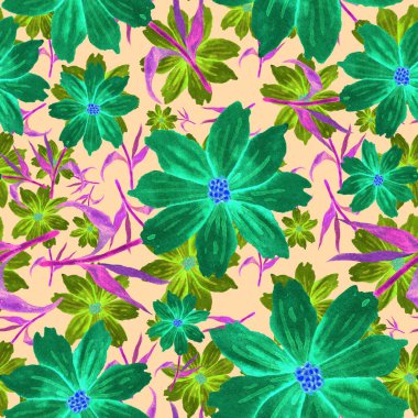 Çiçeklerle suluboya kusursuz desen. Klasik çiçek desenleri. Çiçeksiz desen. Botanik sanatı. Çiçek botanik koleksiyonu. Çiçek seti. Suluboya botanik tasarımı.