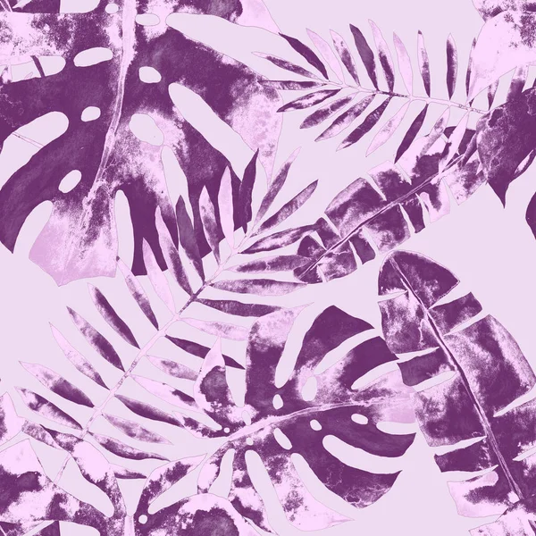 Акварельний Безшовний Візерунок Різнокольоровими Абстрактними Тропічними Листям Яскравий Літній Принт — стокове фото
