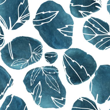 Çizgili sanat çiçekleri ve suluboya lekeleri olan yaratıcı kusursuz desen. Moda soyut modern vintage baskı.