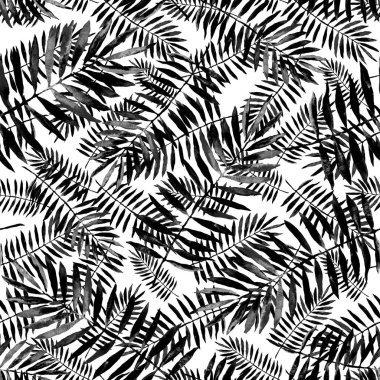 Renkli ve soyut tropikal yapraklı suluboya desenli. Egzotik bitkilerle dolu parlak yaz baskısı. Yaratıcı trend botanik tekstil tasarımı.