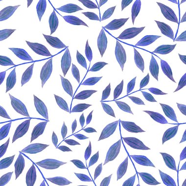 Vintage yapraklı suluboya desenli. Dekoratif tasarım için renkli yaprakları olan güzel bir botanik baskısı. Parlak bahar ya da yaz arkaplanı. Klasik düğün dekoru. Tekstil tasarımı.