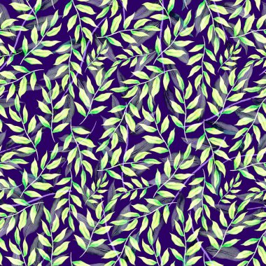 Vintage yapraklı suluboya desenli. Dekoratif tasarım için renkli yaprakları olan güzel bir botanik baskısı. Parlak bahar ya da yaz arkaplanı. Klasik düğün dekoru. Tekstil tasarımı.