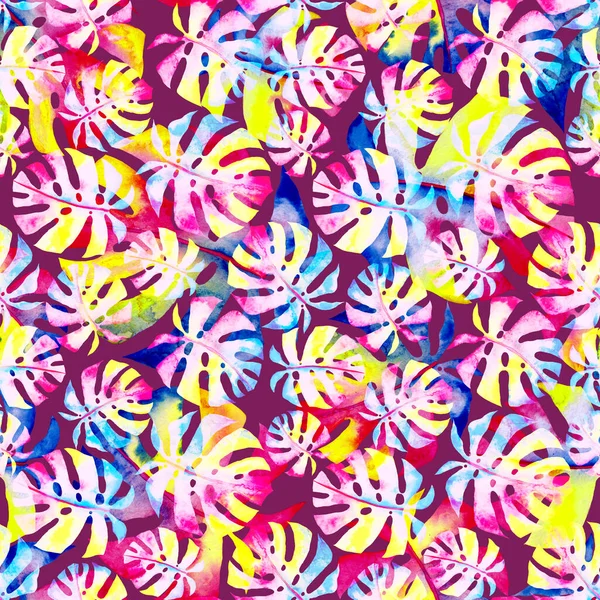 Aquarelle Motif Sans Couture Avec Des Feuilles Tropicales Abstraites Colorées — Photo