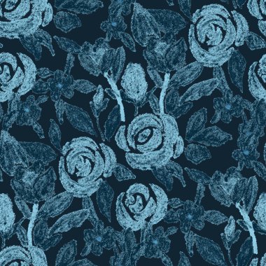 Balmumu pastel boyalarla çizilmiş soyut çiçekleri olan yaratıcı, pürüzsüz desen. Parlak renkli çiçek deseni.