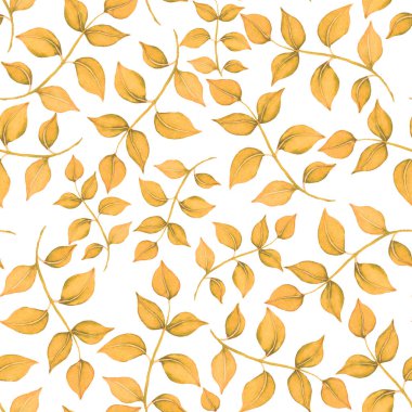 Vintage yapraklı suluboya desenli. Dekoratif tasarım için renkli yaprakları olan güzel bir botanik baskısı. Parlak bahar ya da yaz arkaplanı. Klasik düğün dekoru. Tekstil tasarımı.