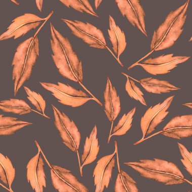 Vintage yapraklı suluboya desenli. Dekoratif tasarım için renkli yaprakları olan güzel bir botanik baskısı. Parlak bahar ya da yaz arkaplanı. Klasik düğün dekoru. Tekstil tasarımı.