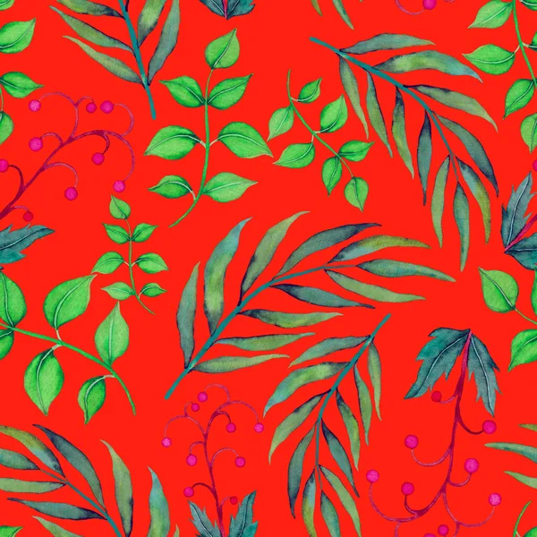 Акварель Бесшовный Узор Винтажными Листьями Ботанический Принт Цветной Листвой Декоративного — стоковое фото
