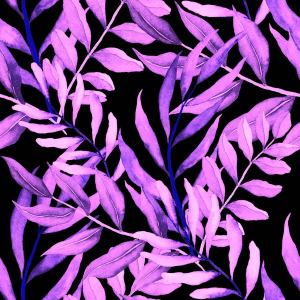 Akvarel Bezešvný Vzor Vinobraním Listů Krásný Botanický Potisk Barevným Listím — Stock fotografie