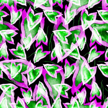 Renkli ve soyut tropikal yapraklı suluboya desenli. Egzotik bitkilerle dolu parlak yaz baskısı. Yaratıcı trend botanik tekstil tasarımı.