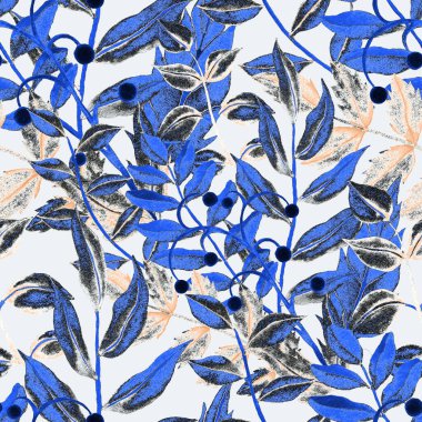 Vintage yapraklı suluboya desenli. Dekoratif tasarım için renkli yaprakları olan güzel bir botanik baskısı. Parlak bahar ya da yaz arkaplanı. Klasik düğün dekoru. Tekstil tasarımı.