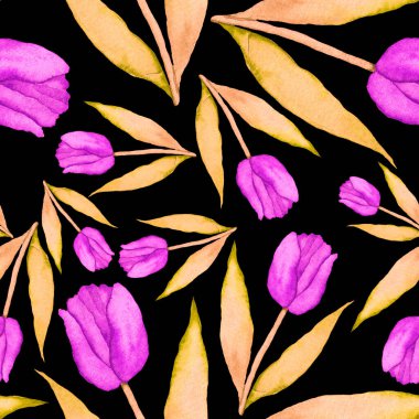 Çiçeklerle suluboya kusursuz desen. Klasik çiçek desenleri. Çiçeksiz desen. Botanik sanatı. Çiçek botanik koleksiyonu. Çiçek seti. Suluboya botanik tasarımı.