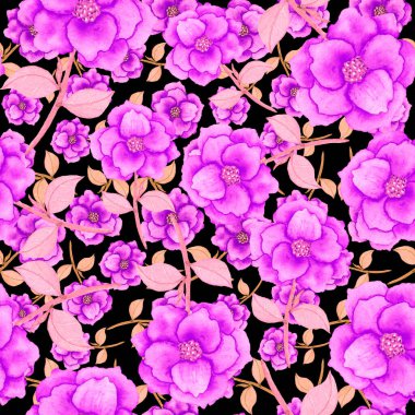 Çiçeklerle suluboya kusursuz desen. Klasik çiçek desenleri. Çiçeksiz desen. Botanik sanatı. Çiçek botanik koleksiyonu. Çiçek seti. Suluboya botanik tasarımı.