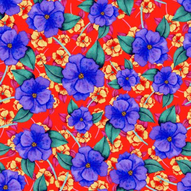 Çiçeklerle suluboya kusursuz desen. Klasik çiçek desenleri. Çiçeksiz desen. Botanik sanatı. Çiçek botanik koleksiyonu. Çiçek seti. Suluboya botanik tasarımı.